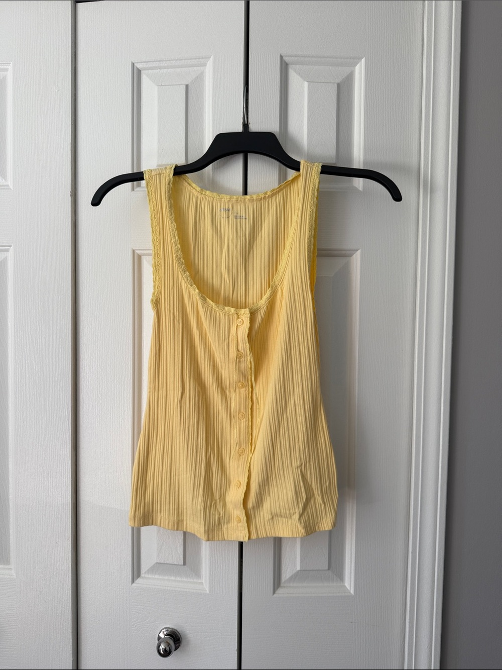 Aerie Sleeveless Yellow Button-Front Ribbed Tank Top